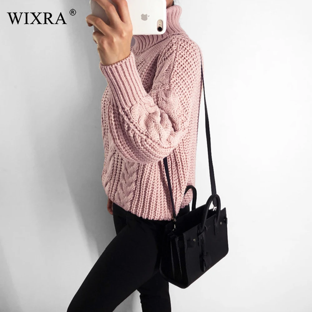 Wixra 2018 Autumn Winter Trendy Female Clothing Turtleneck Casual Loose Ladies Knitted Jumpers Pullovers Hot Women's | Женская