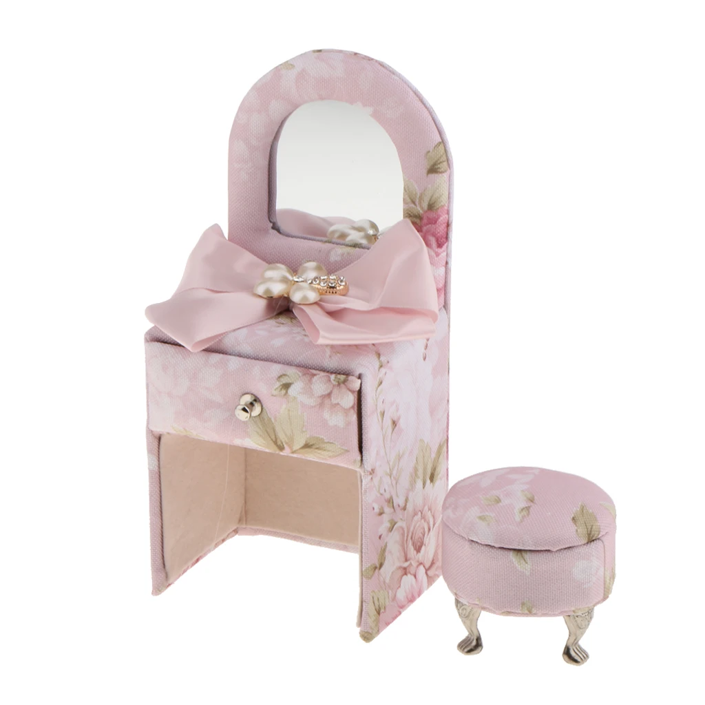 Dresser Ткань с цветочным принтом дисплей ювелирных изделий Диван& стул& комод стенд держатель Витрина органайзер с зеркалом ювелирной упаковки - Цвет: Dresser