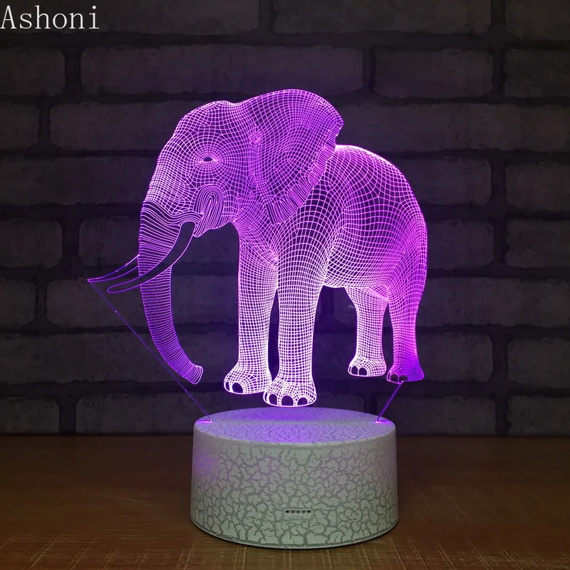 Рождественские подарки 3D слон цветная настольная лампа сенсорное управление 7