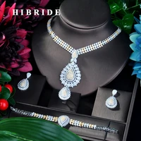 hibride famous brand luxury shinning flower women wedding naija bridal cubic zirconia necklace dubai dress jewelry set n 846