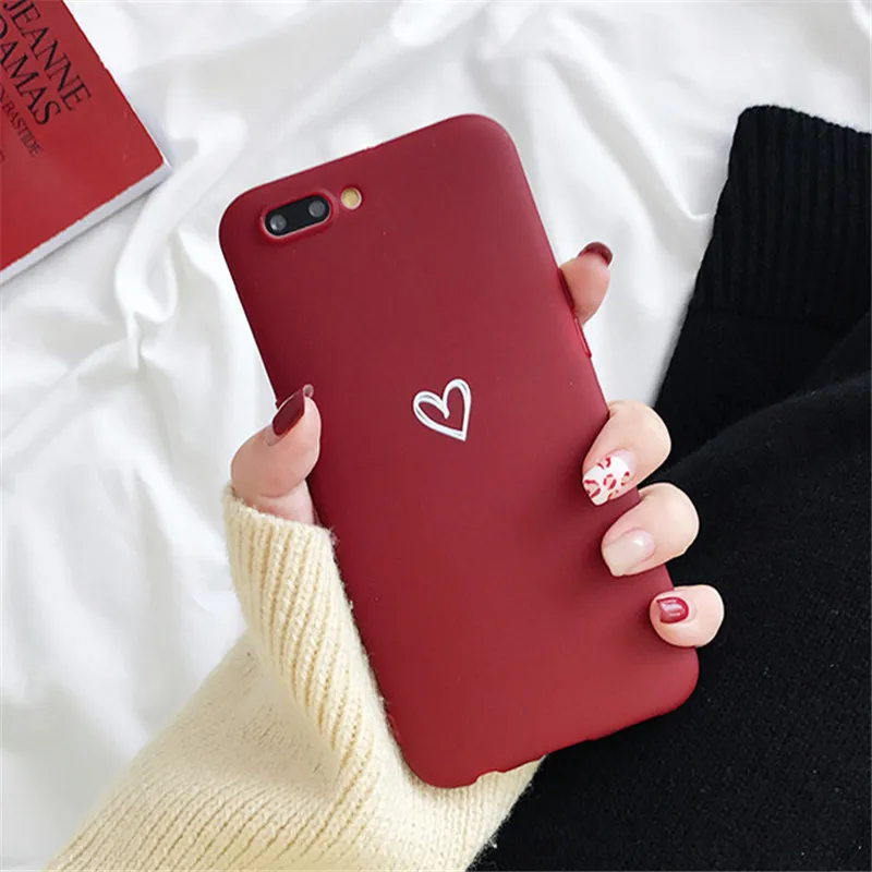 Матовые однотонные красные и синие чехлы с сердечками для huawei P30 P20 mate 10 20 Pro Lite Honor 8X 8A 10 MAX Lite V20 P Smart