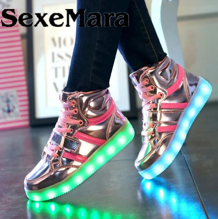 SexeMara Kids Sneakers Children's USB Charging Luminous LED Lights casual Shoes r kids Casual Flat Girls Boy girls sports | Детская