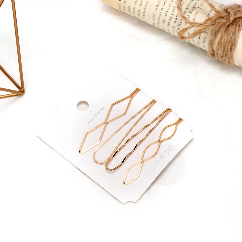 4Pcs/ Set Korea Fashion Metal Hairpins Minimalist Wave Hair Clips All-match Hairstyle Design Accessories Styling Tool | Детская одежда