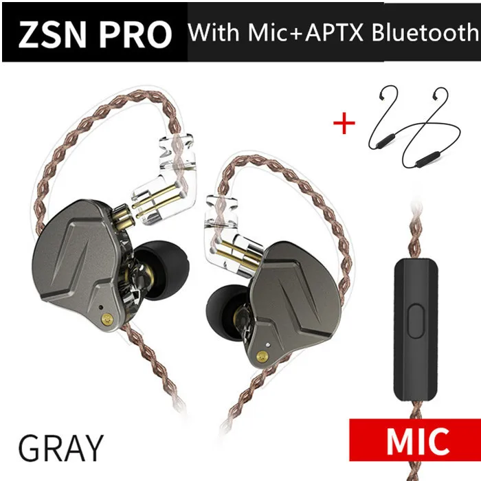 Kz Zsn Pro 1ba+ 1dd гибридная технология Hifi бас наушники металлические вкладыши наушники спортивные Bluetooth кабель для Zsn Pro - Цвет: Gray Mic Bluetooth