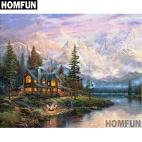 homfun full squareround drill 5d diy diamond painting forest lake embroidery cross stitch 5d home decor gift a06397