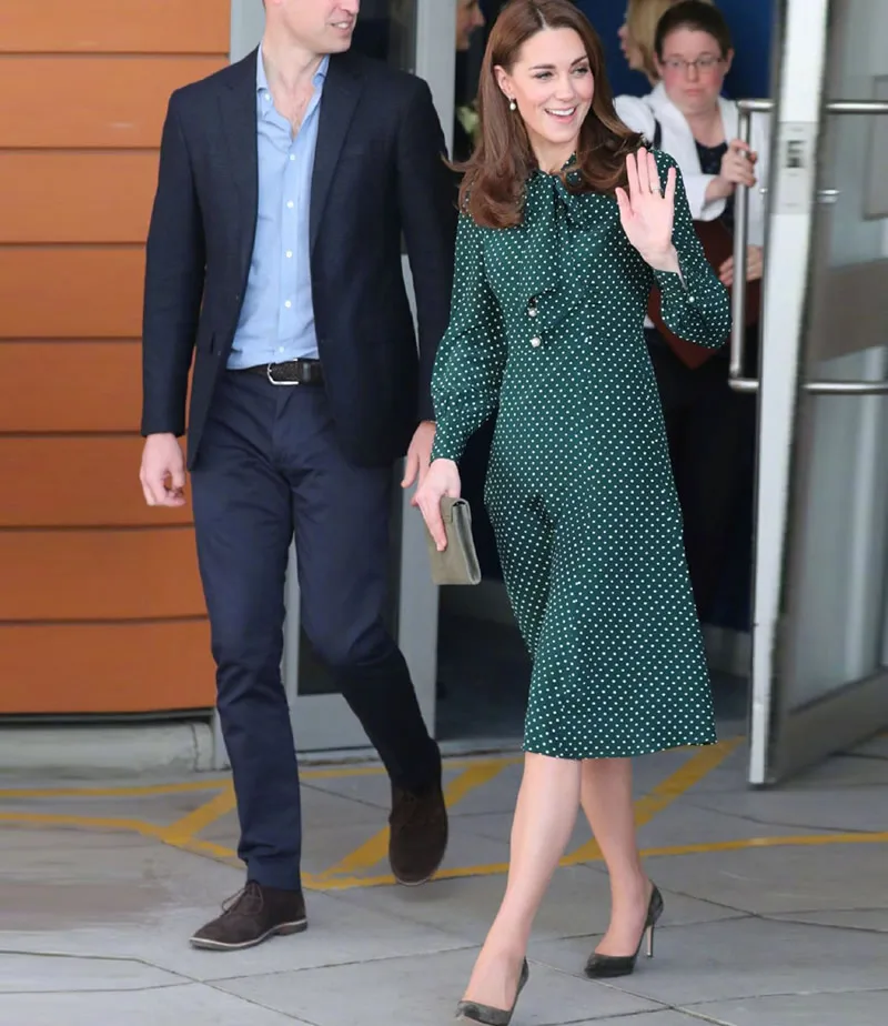 Женское платье принцессы Kate Middleton ТРАПЕЦИЕВИДНОЕ ПЛАТЬЕ в горошек с длинным