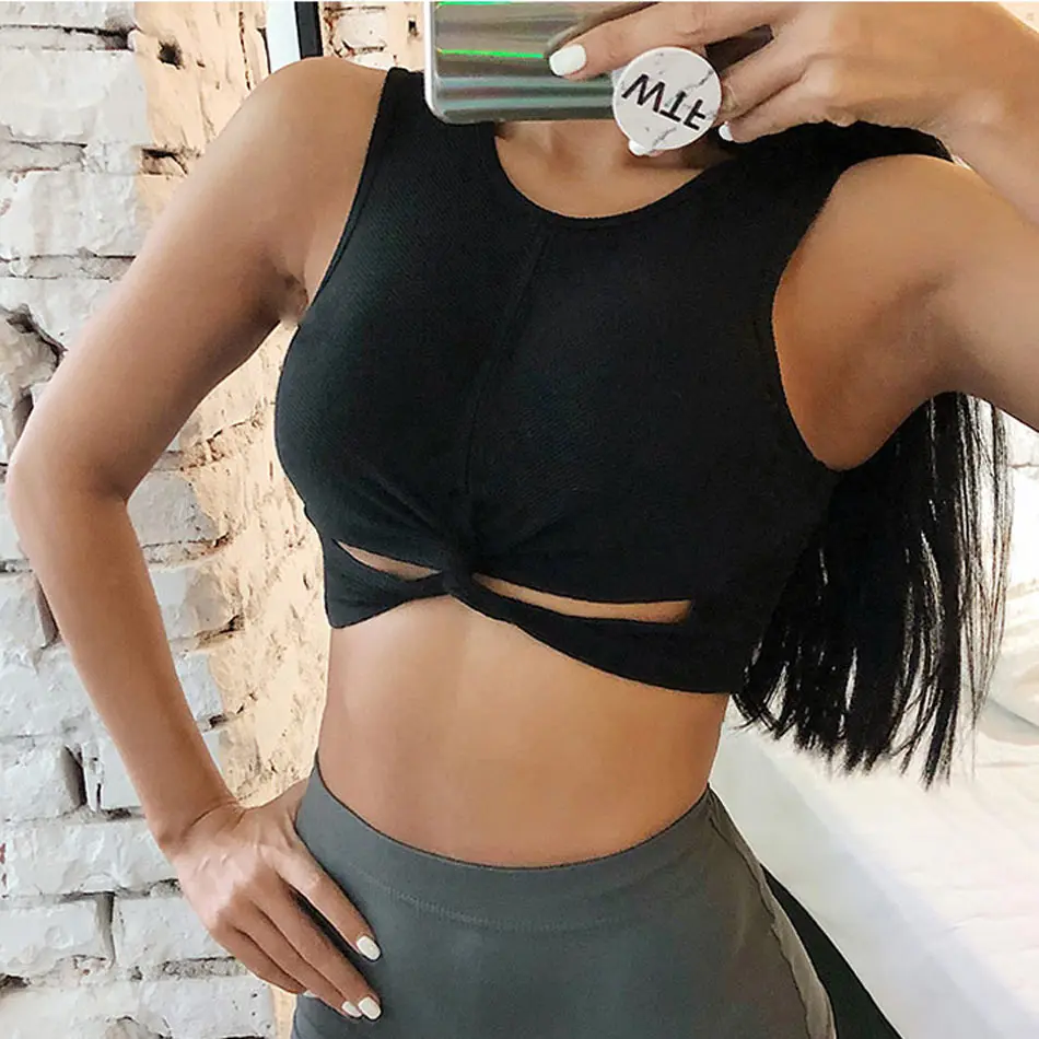 Сексуальный женский спортивный бюстгальтер с вырезами скрученный Топ для йоги