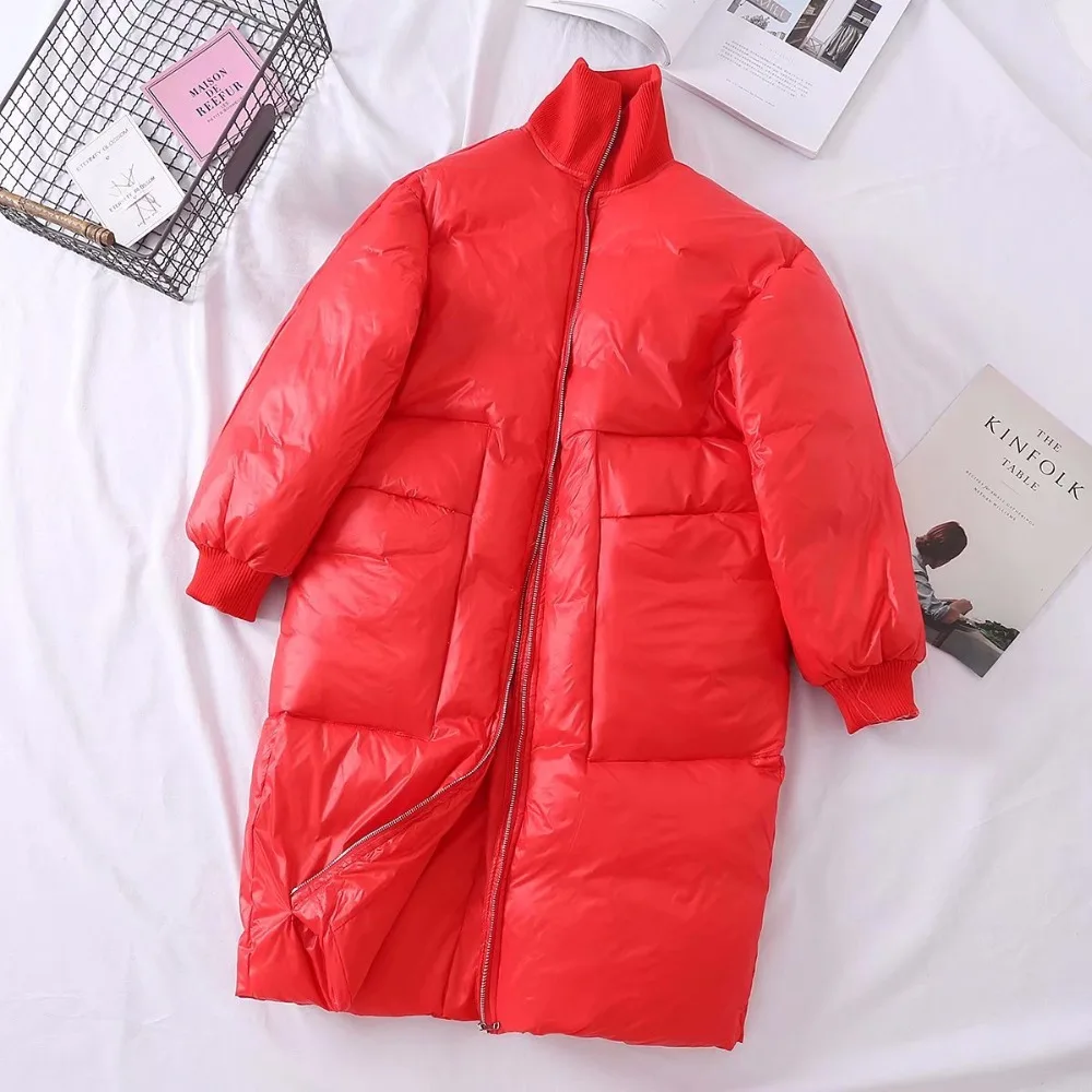 Зимняя куртка, Женская парка, новинка, длинный пуховик, хлопок, Женская Длинная толстая черная Корейская желтая куртка