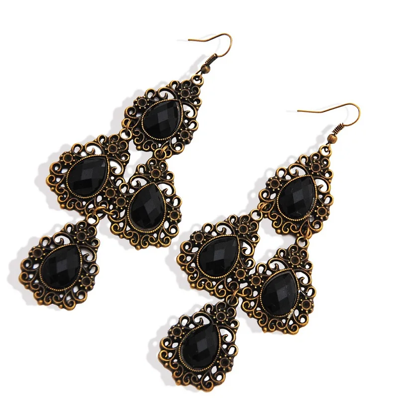 Новинка 2018 двойные круглые длинные висячие серьги сплав черный цвет стимпанк