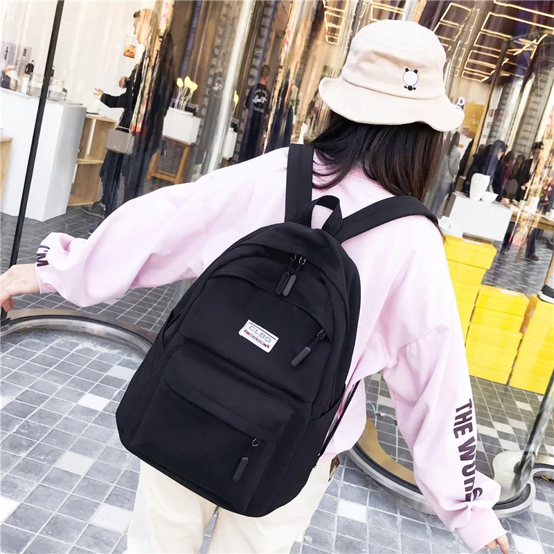 2019 Canvas Women Backpack Solid Student School Bag for Teenage Girls Travel Female Book Shoulder Mochila Feminina CJ863 | Багаж и сумки