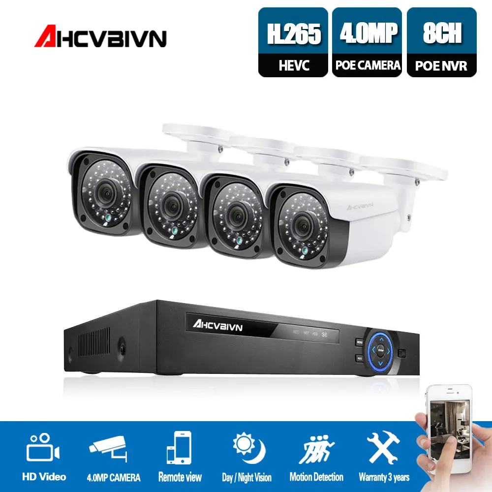 Белый H.265 8CH 5MP CCTV NVR IP камера системы 4 шт. 4mp купольная пуля водонепроницаемый комплект видеонаблюдения POE камера безопасности Обнаружение движения - Цвет: Белый