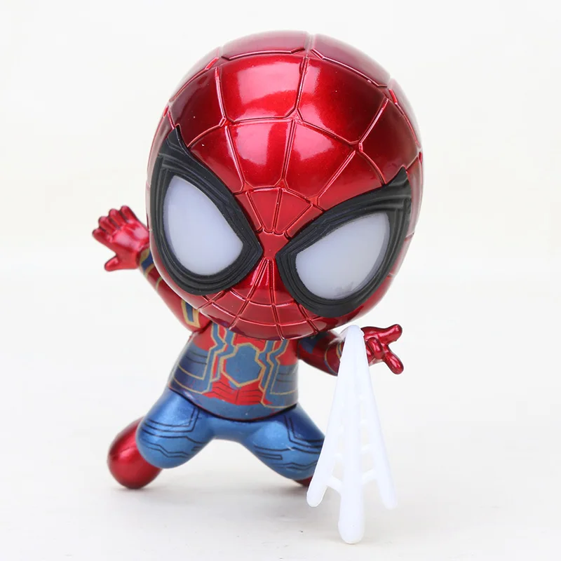 9-10 см игрушки Marvel Мстители Бесконечность войны светильник Железный человек Человек-паук ПВХ Фигурки Человек-паук качающаяся голова модель игрушки