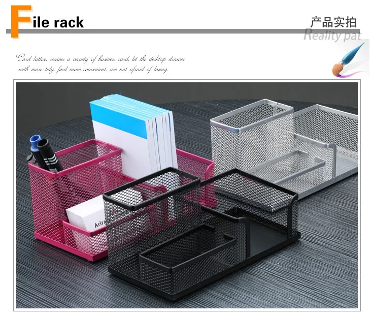 Office Supplies Stationery Pencil Pen Holder Mesh Table Desk Organizer Storage Case pink green blue black