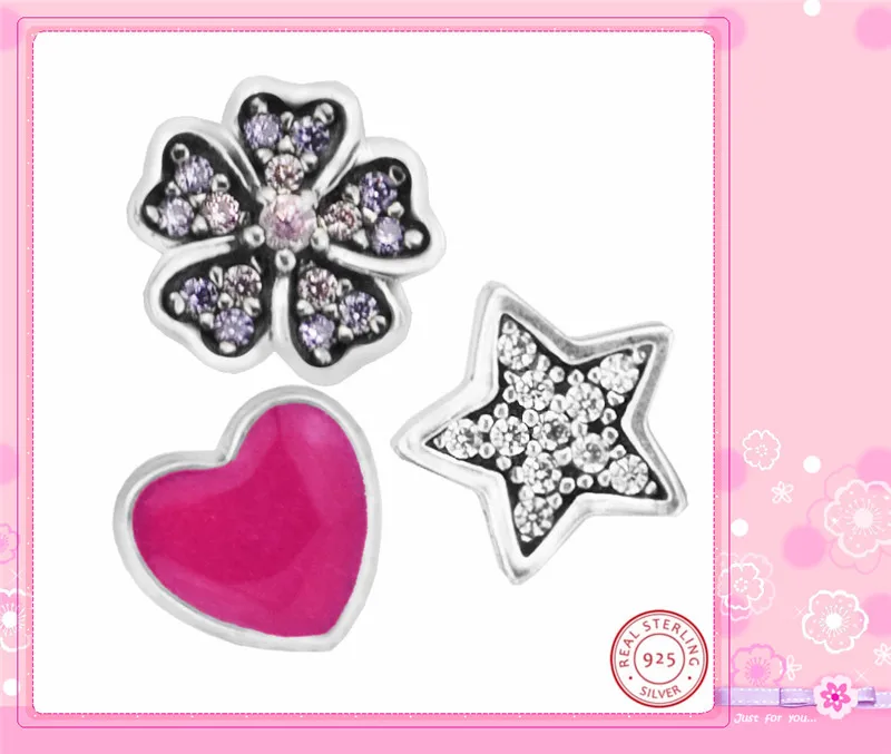 Пурпурное сердце и Cherry Blossom желая звезды подвешиваемый кулон Petite DIY Fit PANDORA талисманы Серебро 925 3 шт./лот FLS007