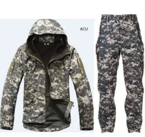 ACU Sharkskin Открытый Охота Ghillie костюм Кемпинг водонепроницаемая куртка tad4.0 мягкая оболочка флисовая куртка+ брюки Снайпер камуфляж - Цвет: ACU