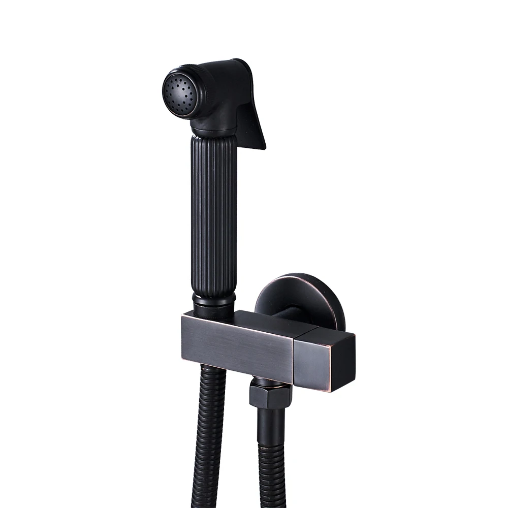 Black Bronze Bidet Один холодной воды угловой клапан Смесители для биде твердая латунь квадратная ручная душевая головка кран 90 градусов переключатель - Цвет: Black Bronze Bidet