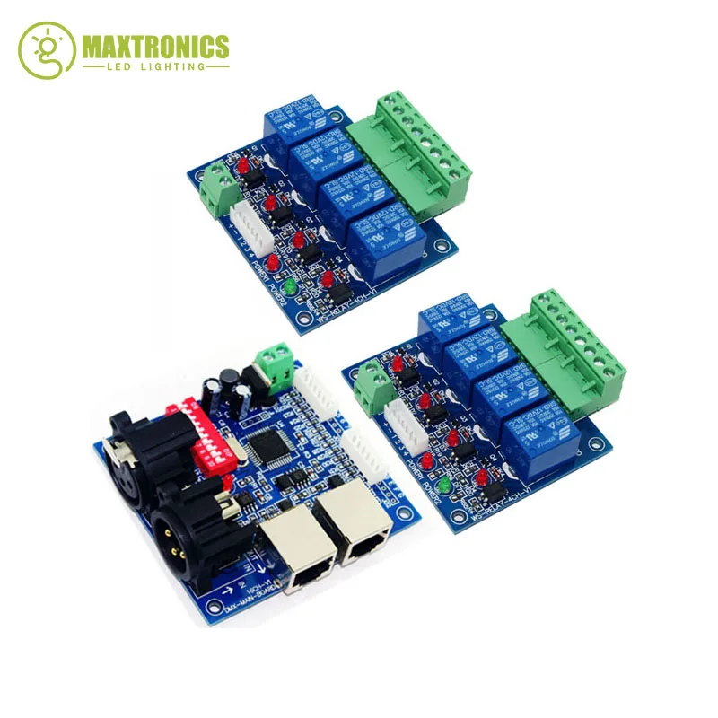 2x4CH реле dmx512 контроллер 1xDMX512 XRL RJ45 релейный выход управление DMX 4way переключатель