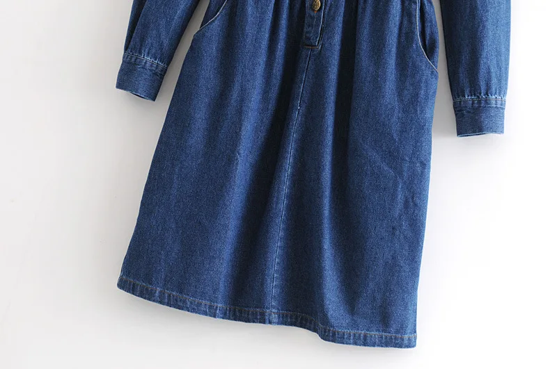 Офисное сексуальное джинсовое платье осень с эластичной талией длинным рукавом