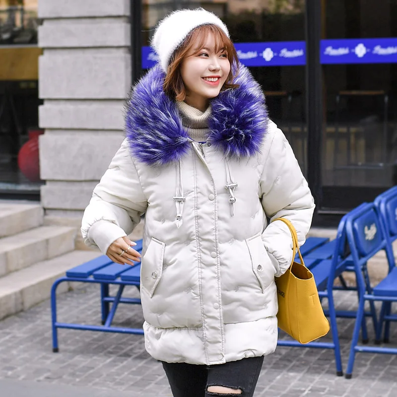 Бежевый With Thicken Fur Collar New Winter Jacket Women Cotton Padded Outwear Female Coat Warm High Quality Ladies Parka - Цвет: Бежевый