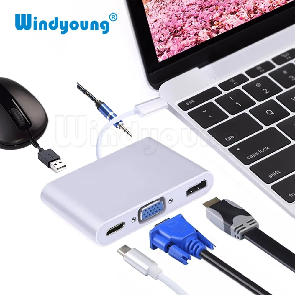 Концентратор USB Type c к HDMI/VGA/Type c/3 5 мм аудио/USB 3 0 адаптер 1 C кабель конвертера для