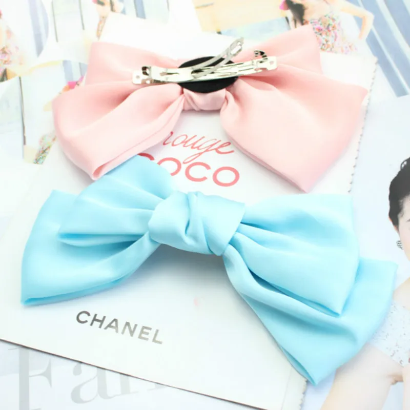 

2018 New Big Large Beautiful Girls' Silk Bow Barrette Hair Clips Women Hair Accessories Girls Big Bowknot Hairclips