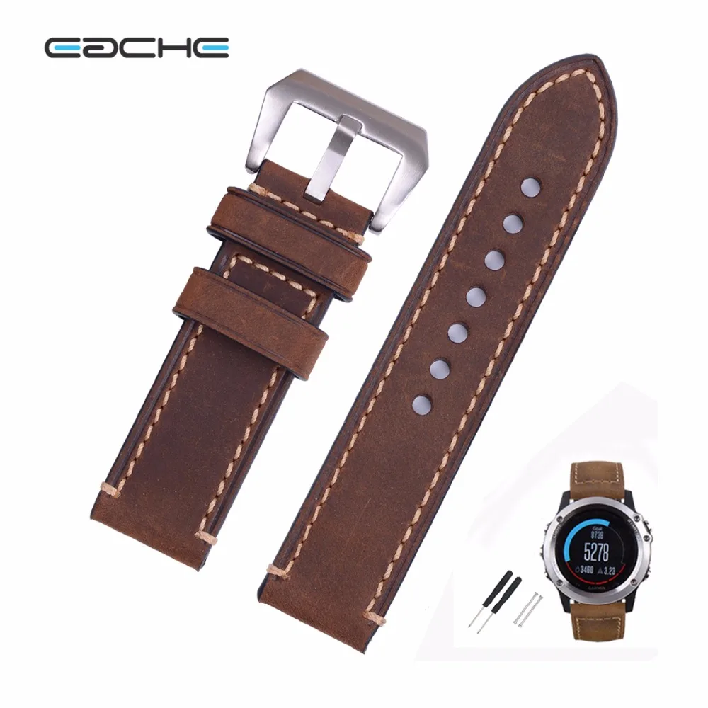 

Сменный ремешок EACHE из натуральной кожи, 26 мм, ручная работа, для Garmin Fenix 3, серебристо-черная пряжка