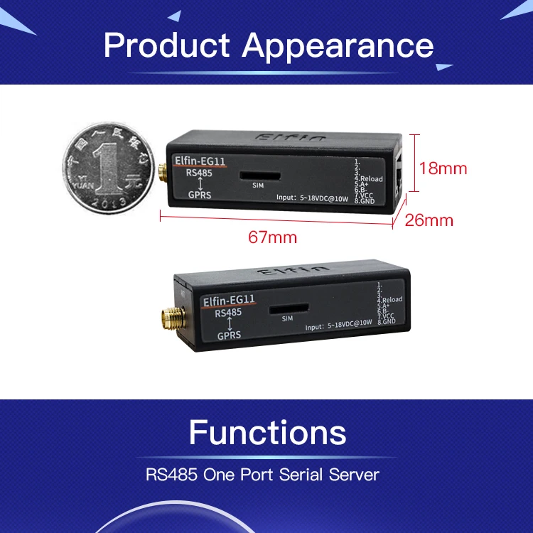 EG11 устройство последовательного порта подключение к сети Modbus TPC IP Функция RJ45 RS485 к GSM GPRS последовательный сервер