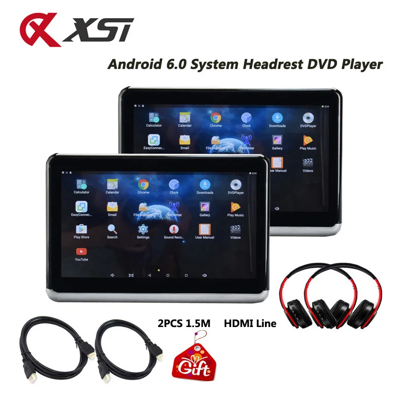 XST 10 2 дюймовый Android 6 0 Автомобильный монитор на подголовник MP5 DVD плеер HD 1080P видео