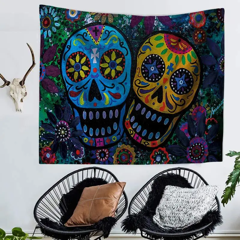 JaneYU Cross Border Bohemia New Abstract Colorful Skull Print Tapestry Wall Hanging Beach Towel Seat | Дом и сад