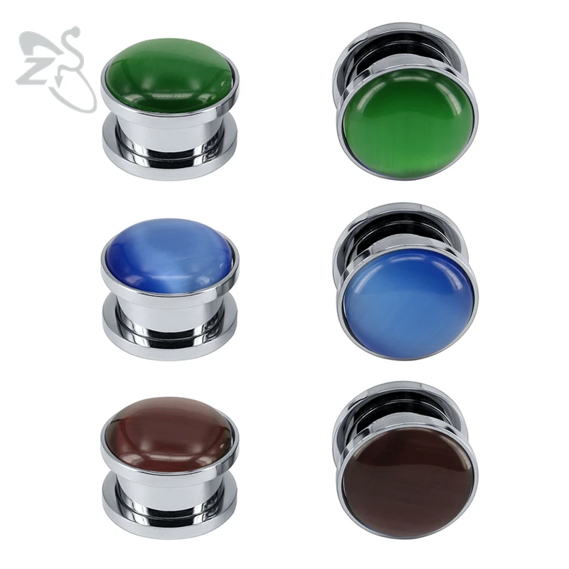 

ZS 6-18mm Stainless Steel Piercing Plug&Tunnel Opal Ear Flesh Tunnel Plugs Piercing Natural Stone Ear Expander Stretcher Tunnels