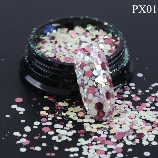 PX01 Блеск для ногтей хлопья 3D Круг Круглый шестигранники Блестки для нейл Арта(искусство украшения ногтей) блестящие пайетки украшения акриловый лак Маникюр TRPX01-12 - Цвет: PX01