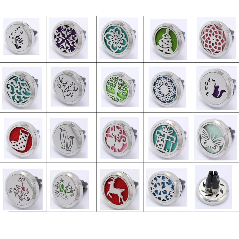 

Hot Sale 20 Styles 30mm Round Stainless Steel Car Diffuser Locket Aromatherapy Magnetic Essential Oil Car Diffuser Locket