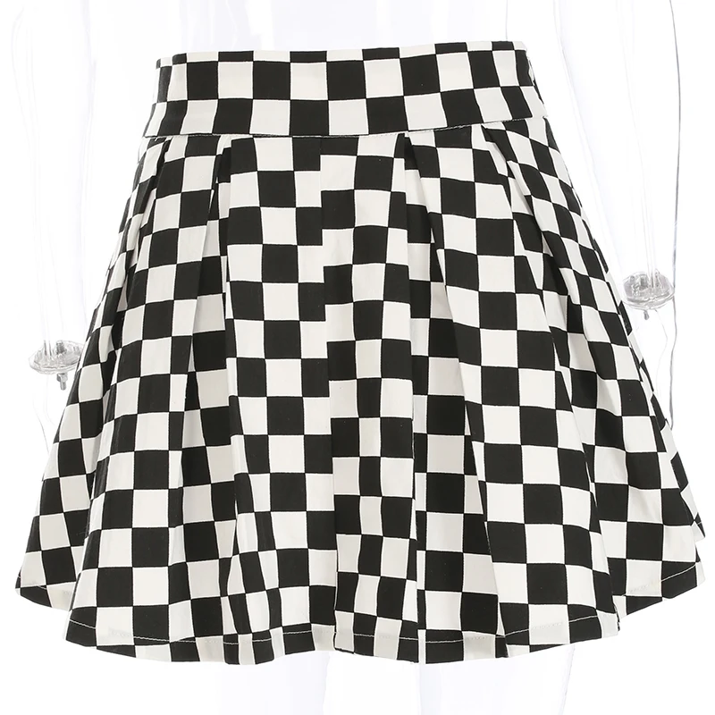 Sweetown корейская мода Шахматная плиссированная юбка женская с поясом высокая талия на молнии Короткая хлопковая юбка женская летняя юбки