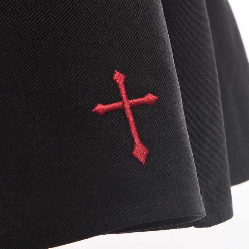 

Girls Gothic Lolita Skirt Devil Horn Cross Embroidery Black Mini Skirts