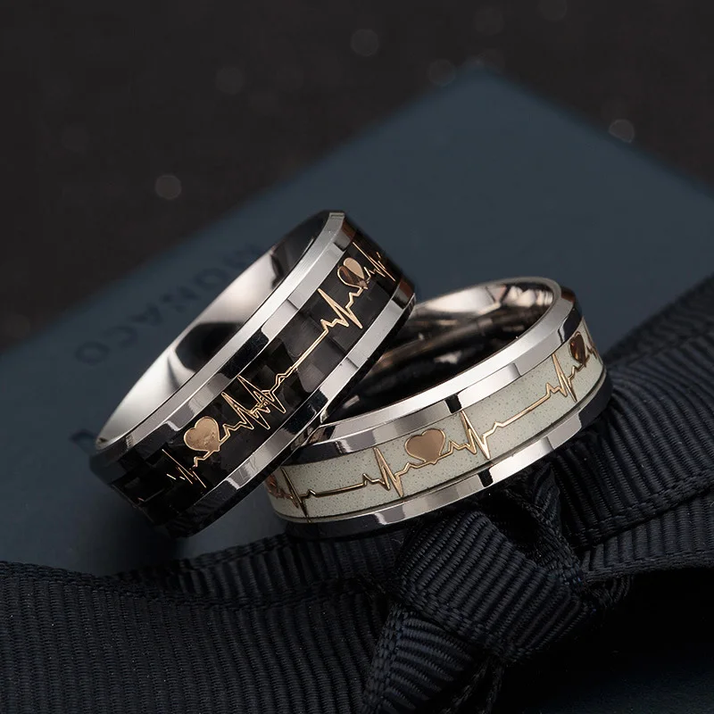 

Luminous ECG Ring Stainless Steel Promise Heartbeat Glowing Jewelry for Men Women