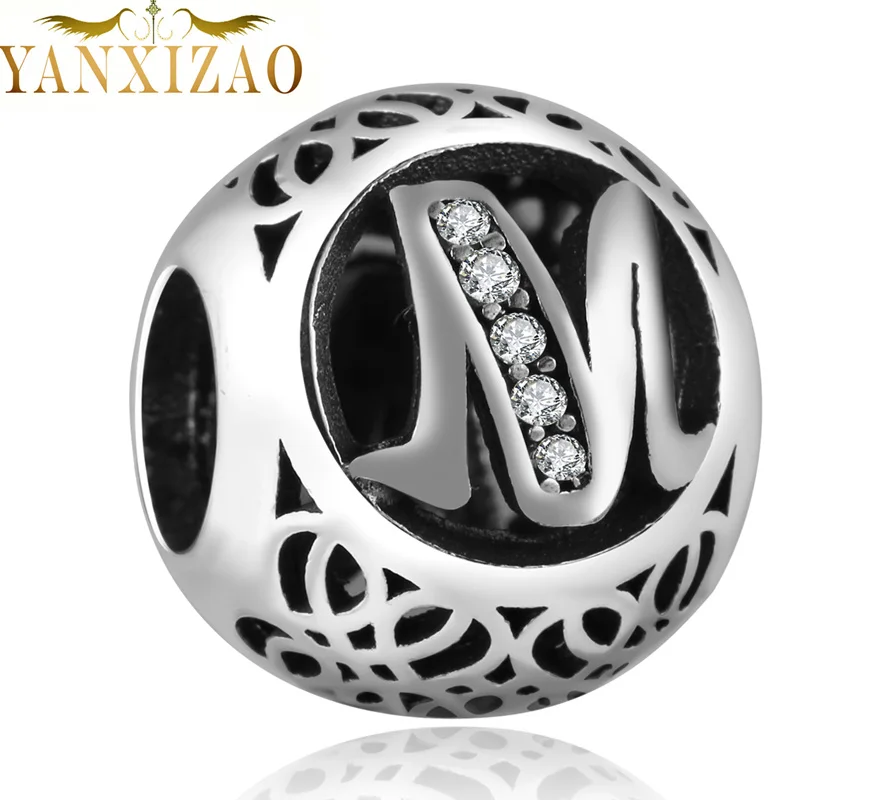 YANXIZAO письмо для изготовления украшений вручную diy бусины pulseira Fit pandora талисманы Серебро 925 браслет - Цвет: letterM