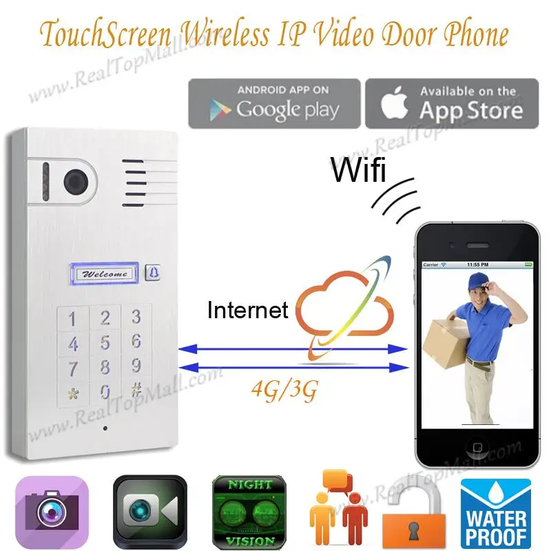 

Touch IP wifi global video door phone WiFi intercom system two way intercom and remotely unlock door, wireless intercom system