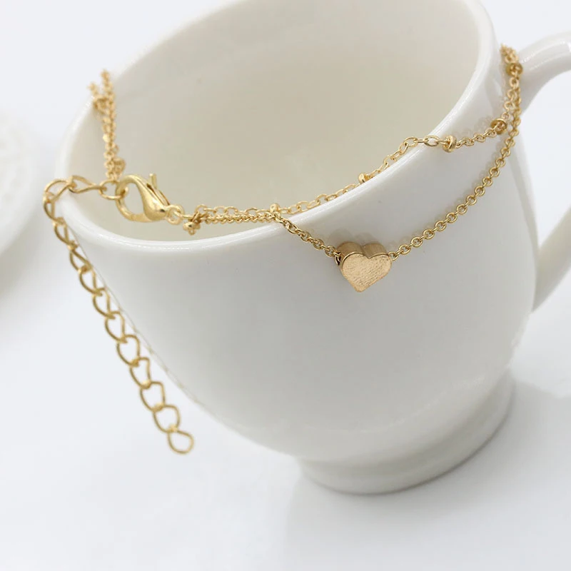 2Pcs/Set Minimalist Gold Silver Color Small Love Friendship Charm Bracelets Bangles Jewelry Link Chain For Women | Украшения и