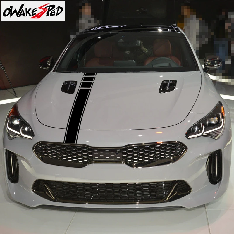 Для KIA Stinger Sport Stripes наклейки на капот автомобиля авто капот крышка двигателя декоративные наклейки водонепроницаемые гоночные стильные виниловые наклейки