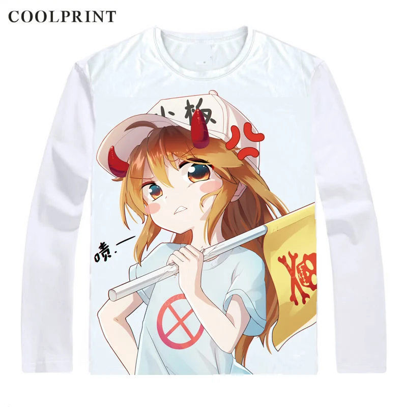 COOLPRINT ячейки на работе! Футболка Hataraku Saibo рубашки с длинным рукавом Аниме Манга