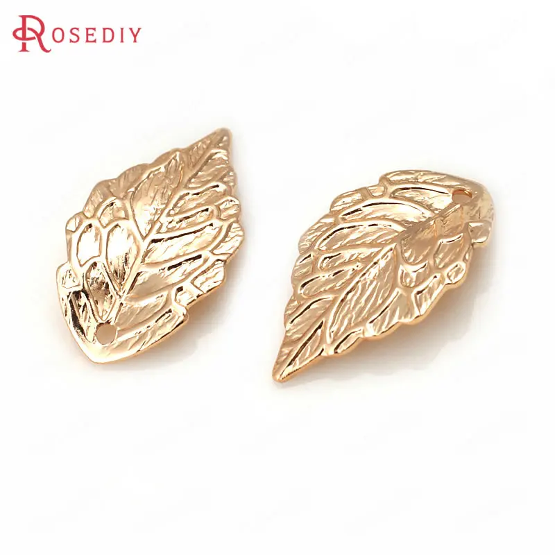 Латунные подвески в виде листьев дерева с покрытием 24 каратным золотом 10 шт. 18 х10