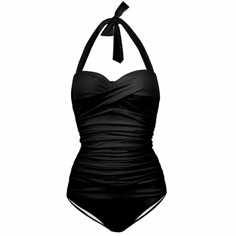 NAKIAEOI 2017 One Piece Swimsuit Women Vintage Retro Halter High Waist Bathing Suit Beach Wear Bodysuit Plus Size Swimwear 4XL | Спорт и