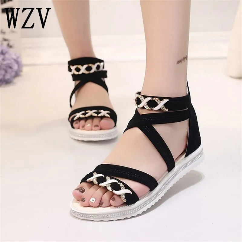 Женские сандалии в римском стиле с открытым носком на мягкой подошве молнии