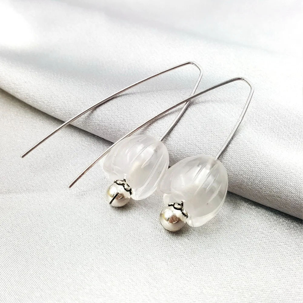 

Lii Ji Natural Crystal/Clear Quartz 925 Sterling Silver Platinum Plated Long Drop Flower Earrings