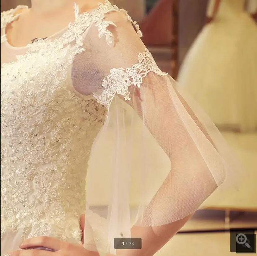 Новое свадебное платье Бохо с рукавами-фонариками 3/4 2017 бальное кружевной