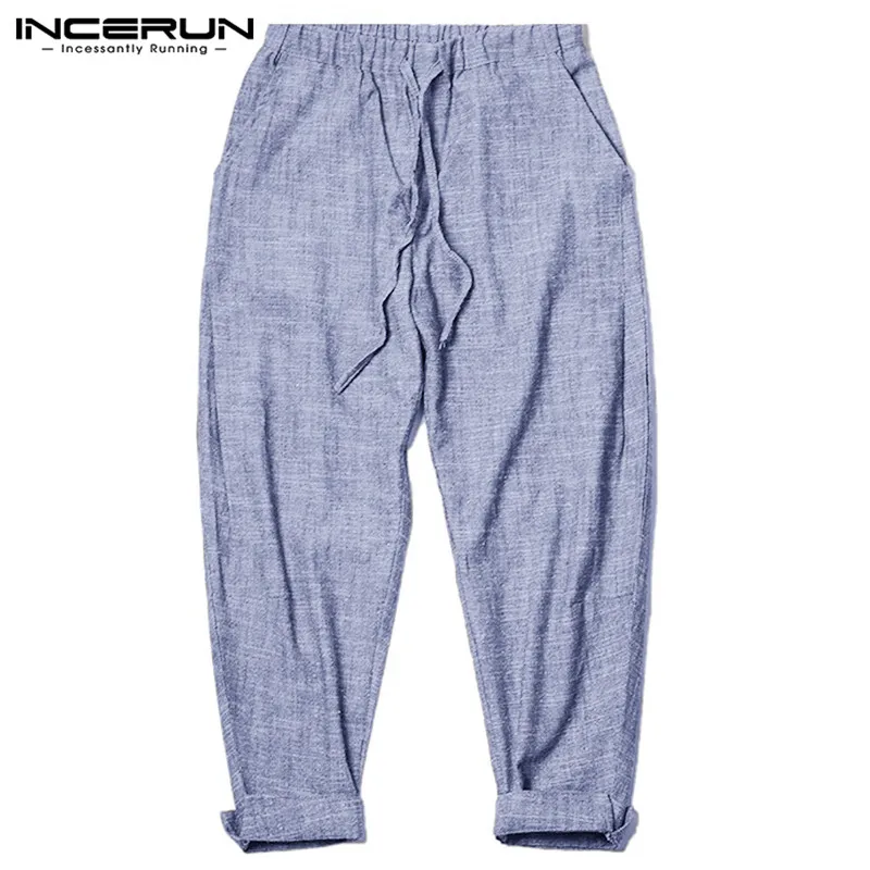 Light Blue Pants INCERUN спортивные Прямые мужские штаны, модные брюки, Мешковатые Свободные однотонные штаны на завязках, на талии, с манжетами на лодыжке, Мужские штаны для бега - Цвет: Light Blue Pants