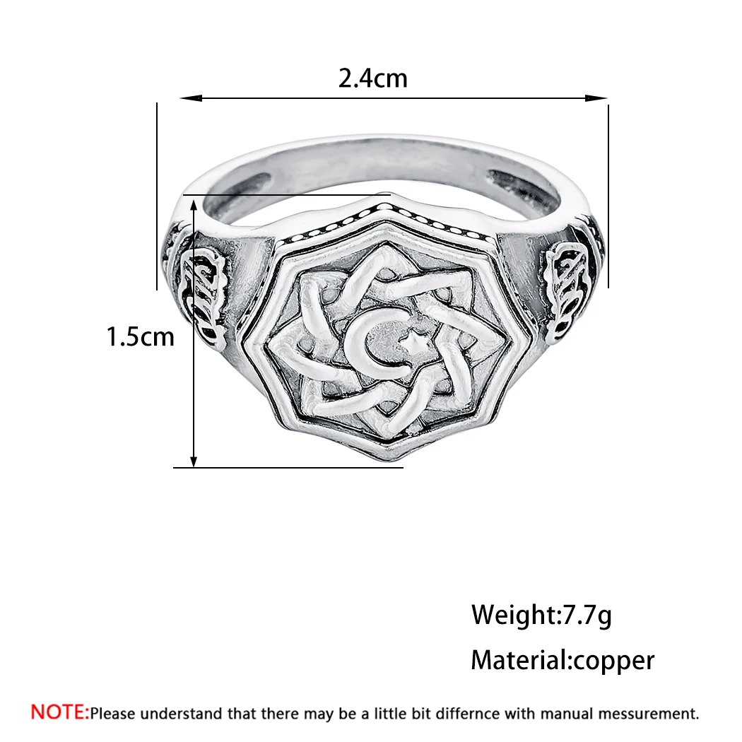 Мужские и женские винтажные кольца Kinitial мусульманское кольцо с Луной звездой