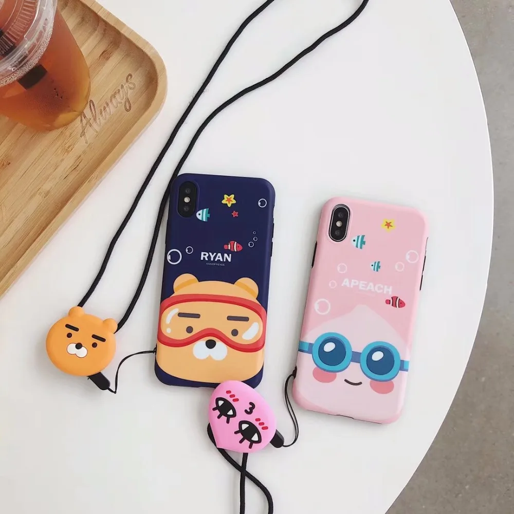 3d cartoon cute phone case soft silicone strap for iphone x 7 7plus 8 8plus 10 6 6s plus korean couples designer cover |