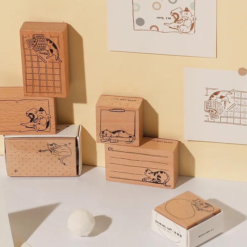 XINAHER винтажный журнал печать Кот DIY Деревянные и резиновые штампы для