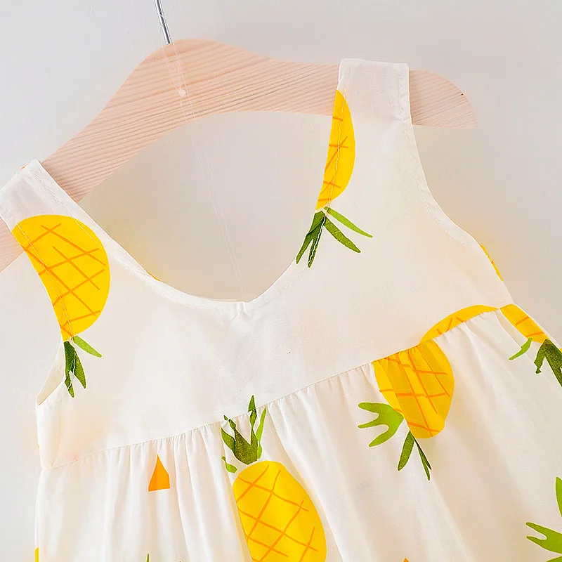 lovely Infant Kid Baby Girls Dress summer sleeveless vest Clothes Fruit pineapple printing Children Princess bow Dresses cap | Детская